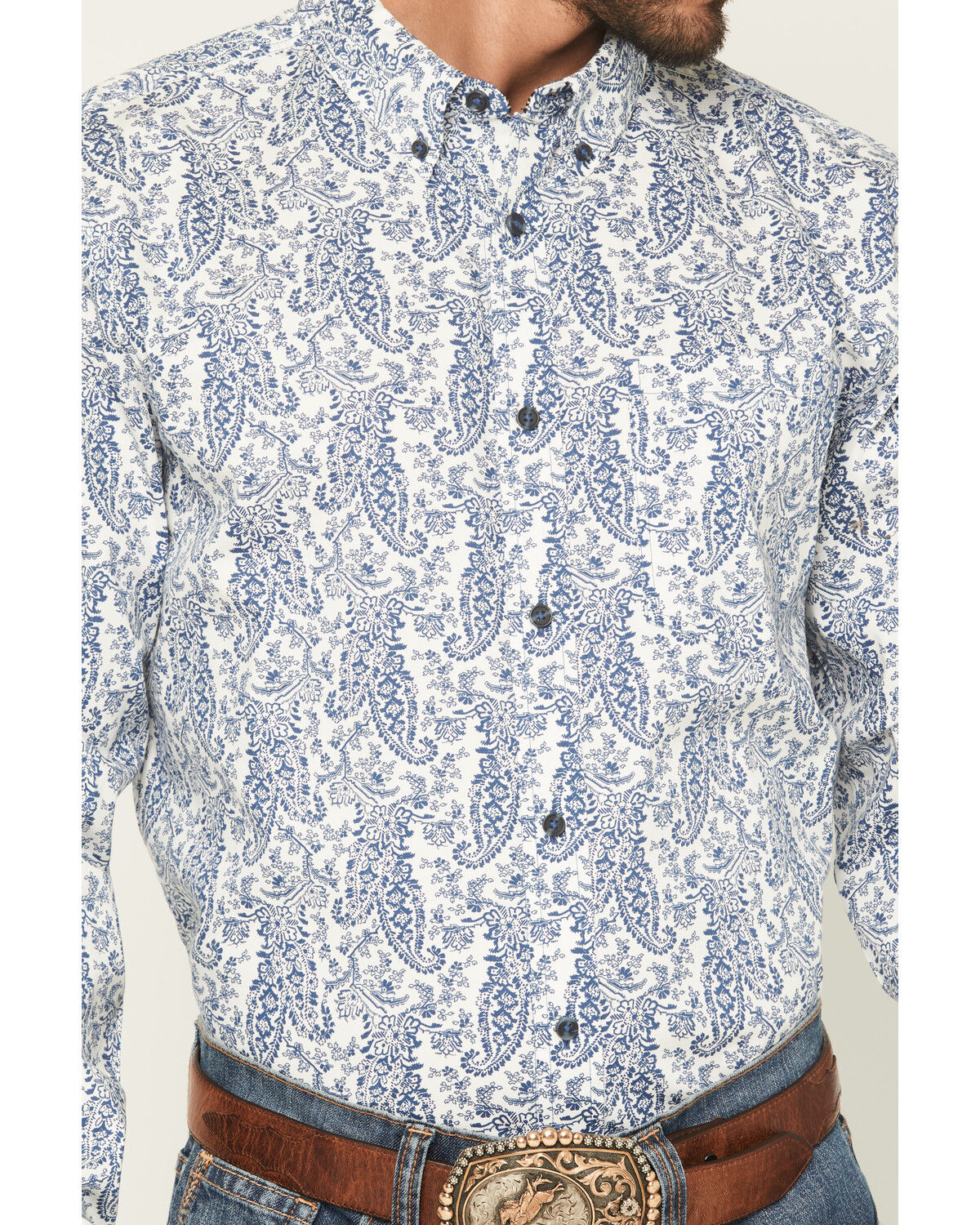 Image #3 - Cody James Men's Dagget 2.0 Paisley Print Long Sleeve Button-Down Stretch Western Shirt, Navy, hi-res