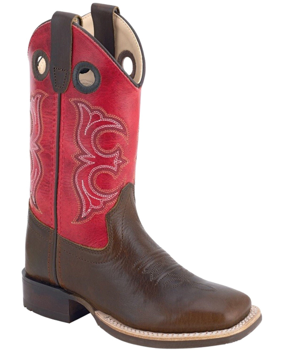 Old West Boys' Western Boots - Broad Square Toe, Red, hi-res
