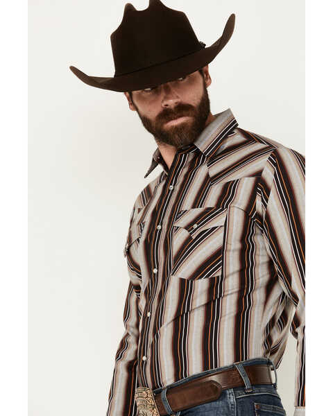 Image #2 - Ely Walker Men's Serape Striped Print Long Sleeve Pearl Snap Western Shirt, Dark Brown, hi-res