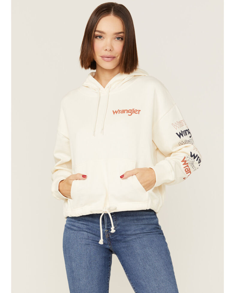 Wrangler Women's White Logo Cropped Pullover Hoodie, White, hi-res