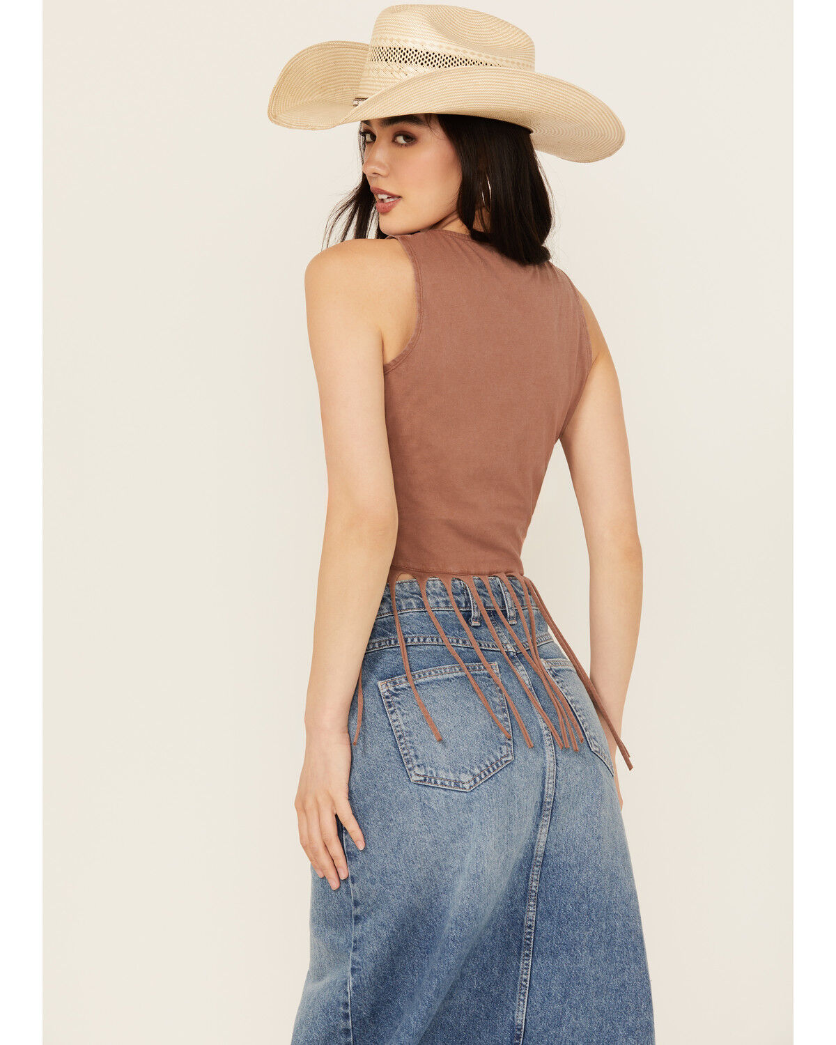 Image #4 - Rock & Roll Denim Women's Studded Fringe Tank, Brown, hi-res