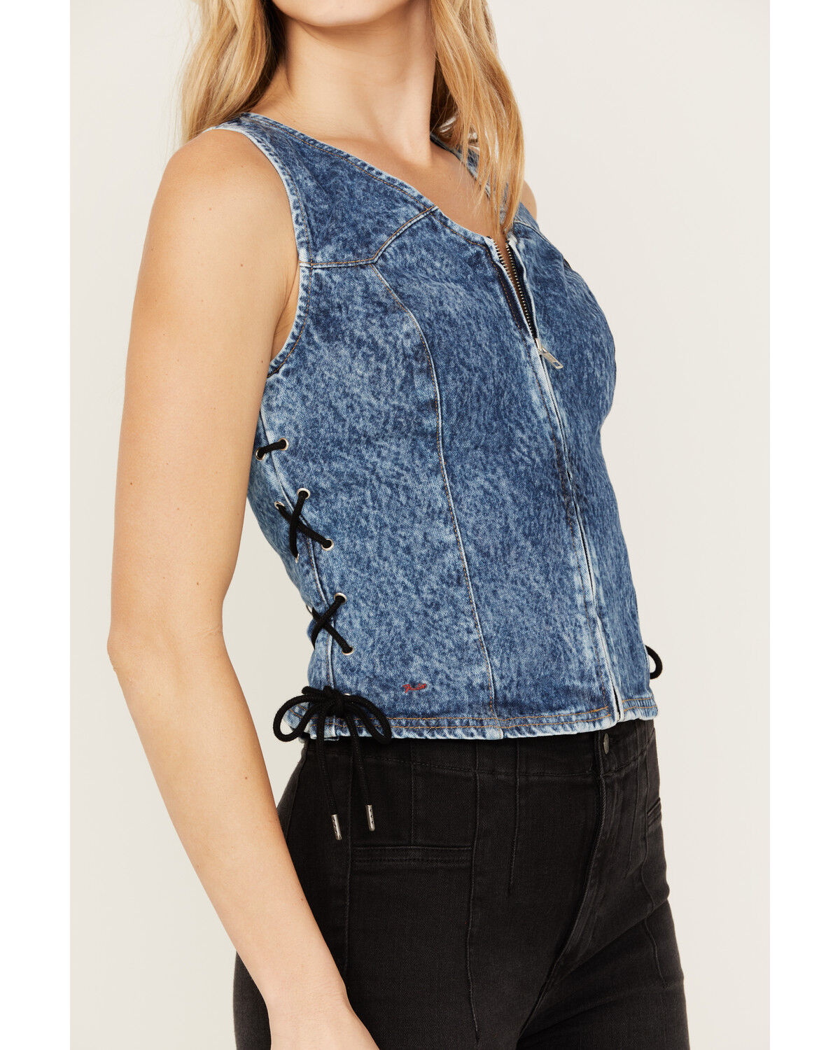 Image #3 - Wrangler X Fender Women's Lace-Up Denim Top, Blue, hi-res