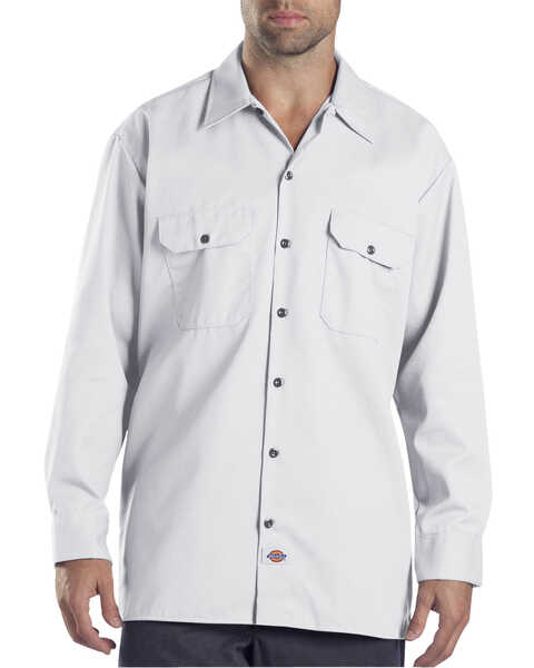 Image #1 - Dickies Men's Solid Twill Button Down Long Sleeve Work Shirt, White, hi-res