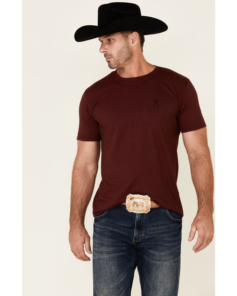 Browning Men's Maroon Logo Emblem Graphic Short Sleeve T-Shirt, Maroon, hi-res