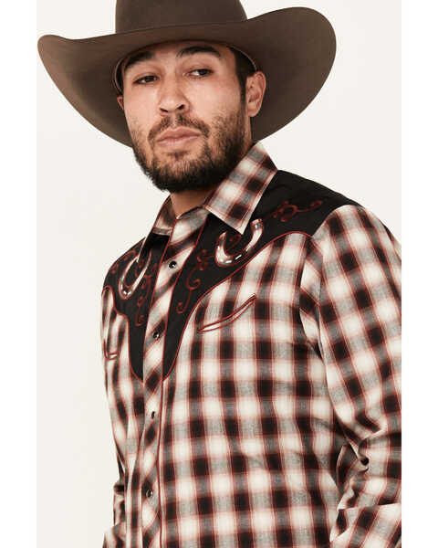 Image #2 - Roper Men's Plaid Print Embroidered Long Sleeve Snap Western Shirt, Red, hi-res