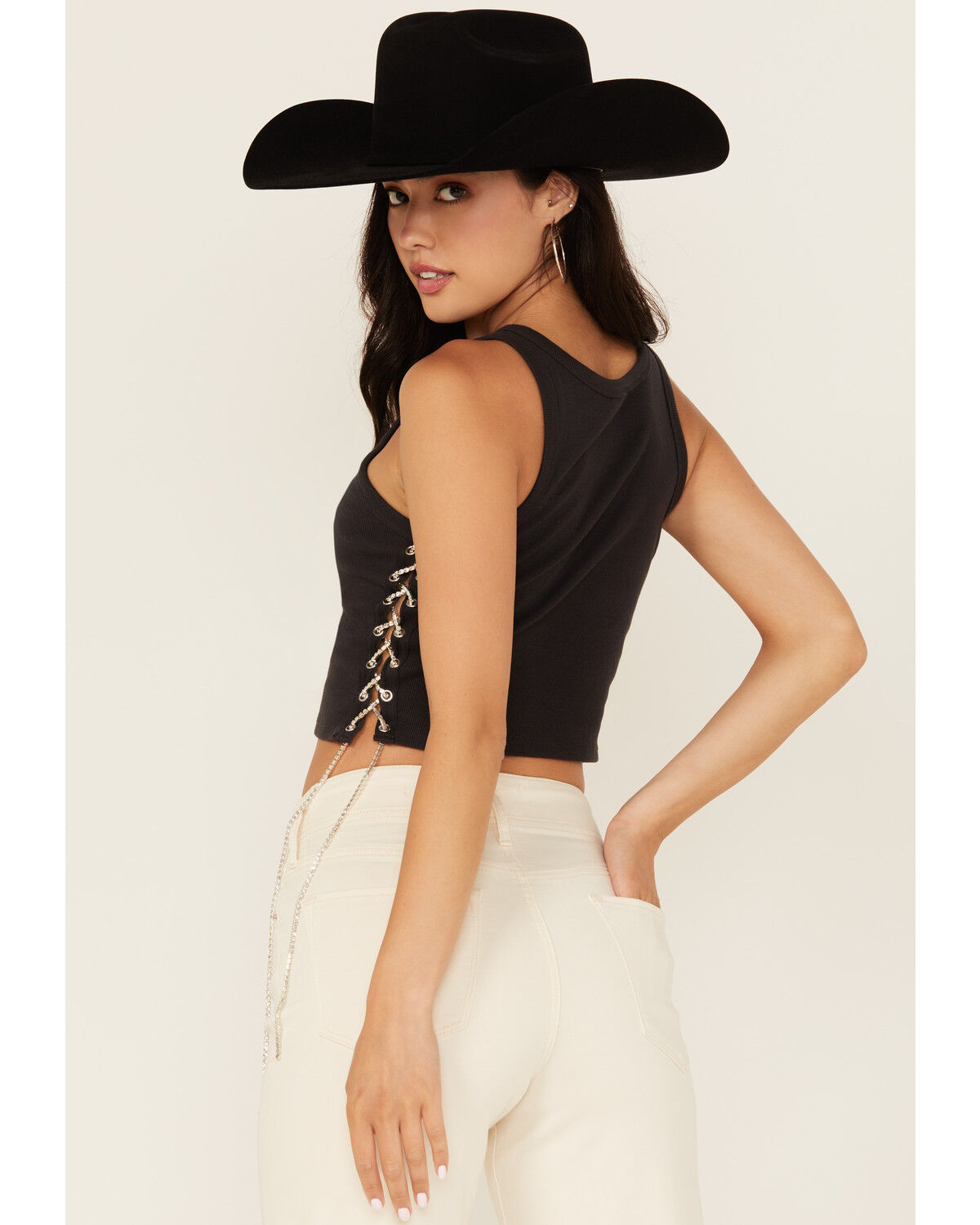 Image #4 - Blended Women's Austin Lace-Up Graphic Tank, Black, hi-res
