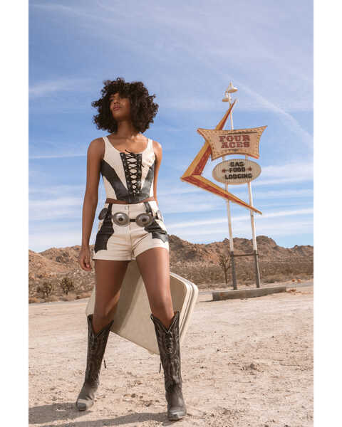 Image #1 - Boot Barn x Understated Leather Women's Sundown Shorts, Cream/black, hi-res