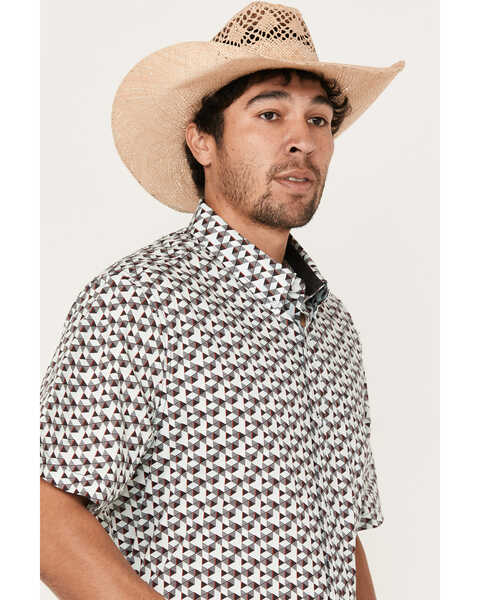 Image #2 - RANK 45® Men's Angus Geo Print Short Sleeve Button-Down Stretch Western Shirt, Aqua, hi-res