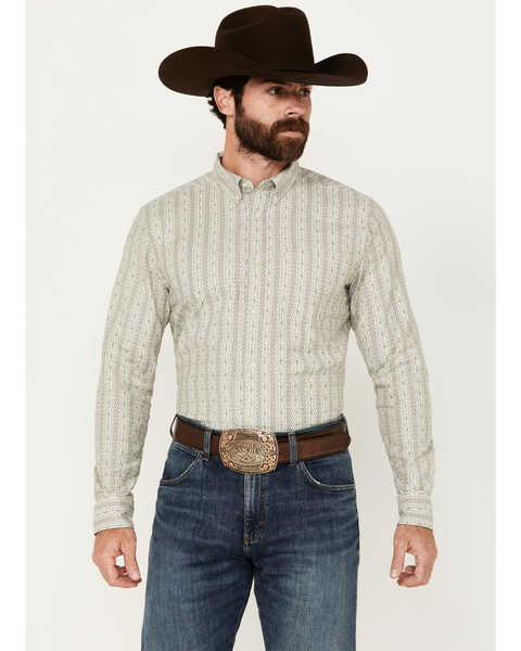 Image #1 - Cody James Men's Sturdy Striped Print Long Sleeve Button-Down Shirt, Ivory, hi-res