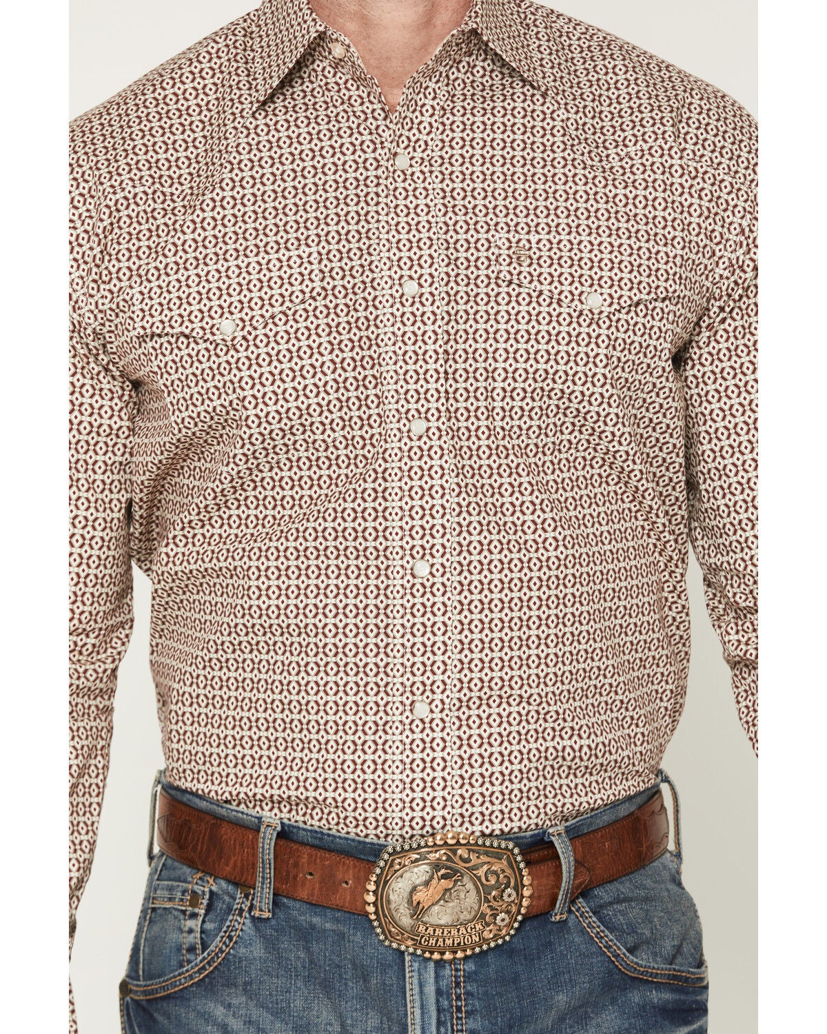 Image #3 - Stetson Men's Geo Print Long Sleeve Pearl Snap Western Shirt, Burgundy, hi-res