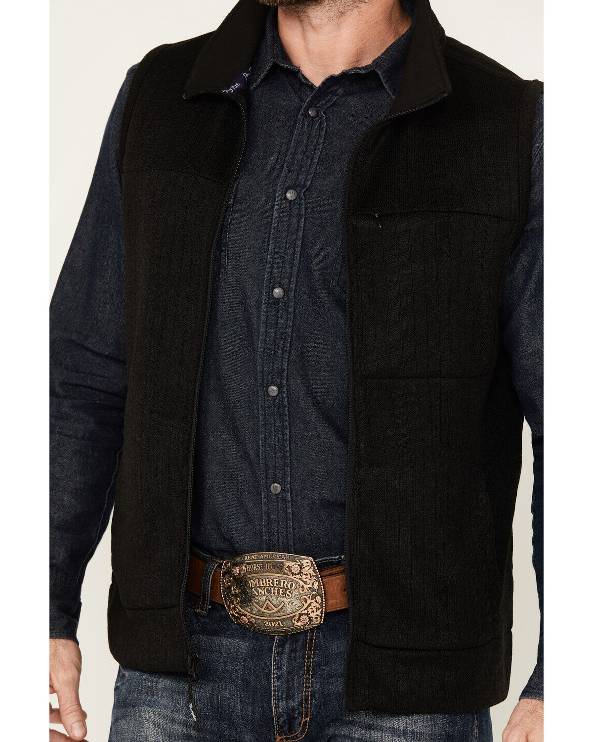 Image #3 - George Strait by Wrangler Men's Zip Logo Vest, Black, hi-res