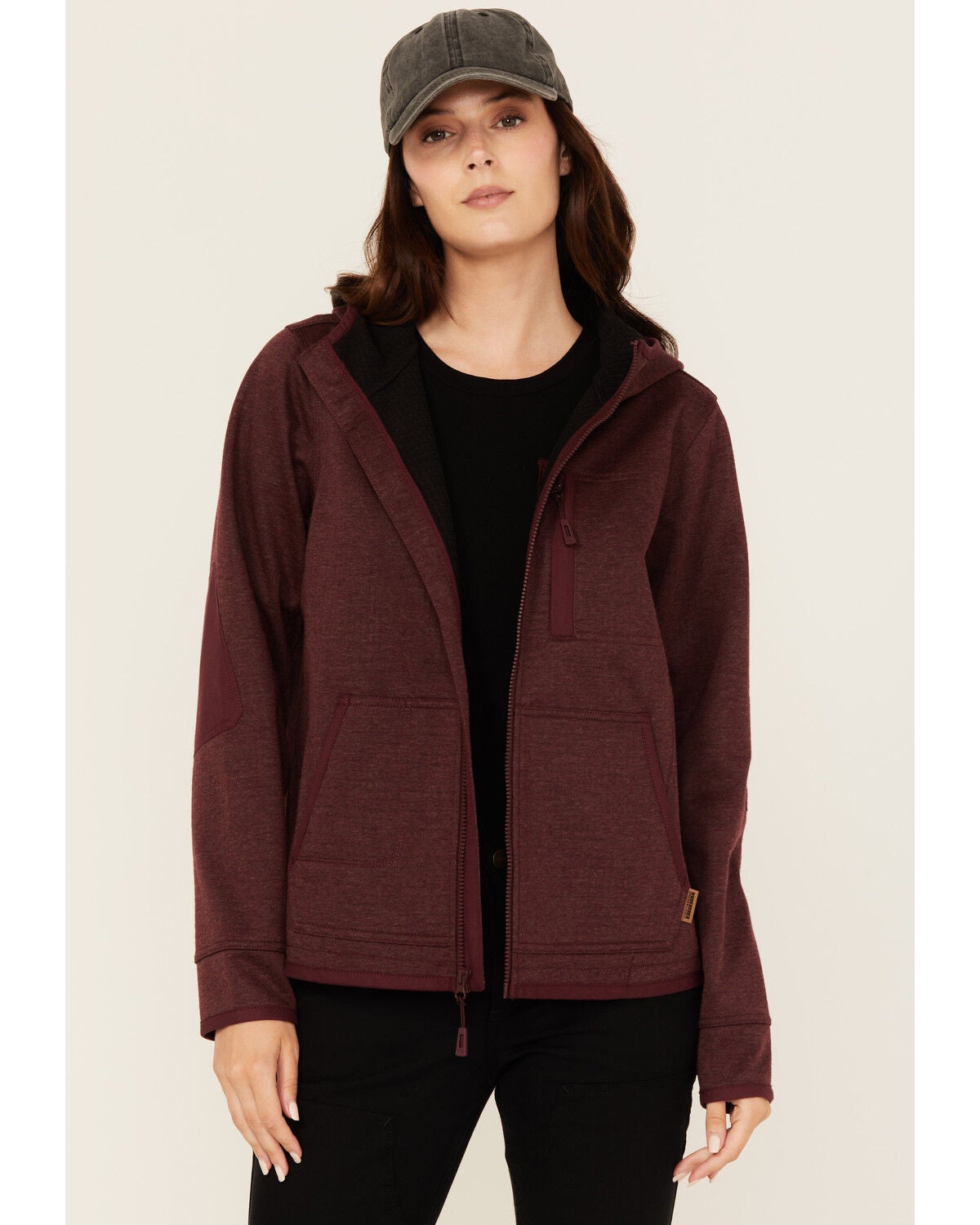 Lucky Brand Workwear Women's Bonded Fleece Zip-Up Hooded Jacket, Burgundy, hi-res