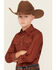 Image #2 - Wrangler Boys' Checkered Print Long Sleeve Snap Stretch Western Shirt, Rust Copper, hi-res