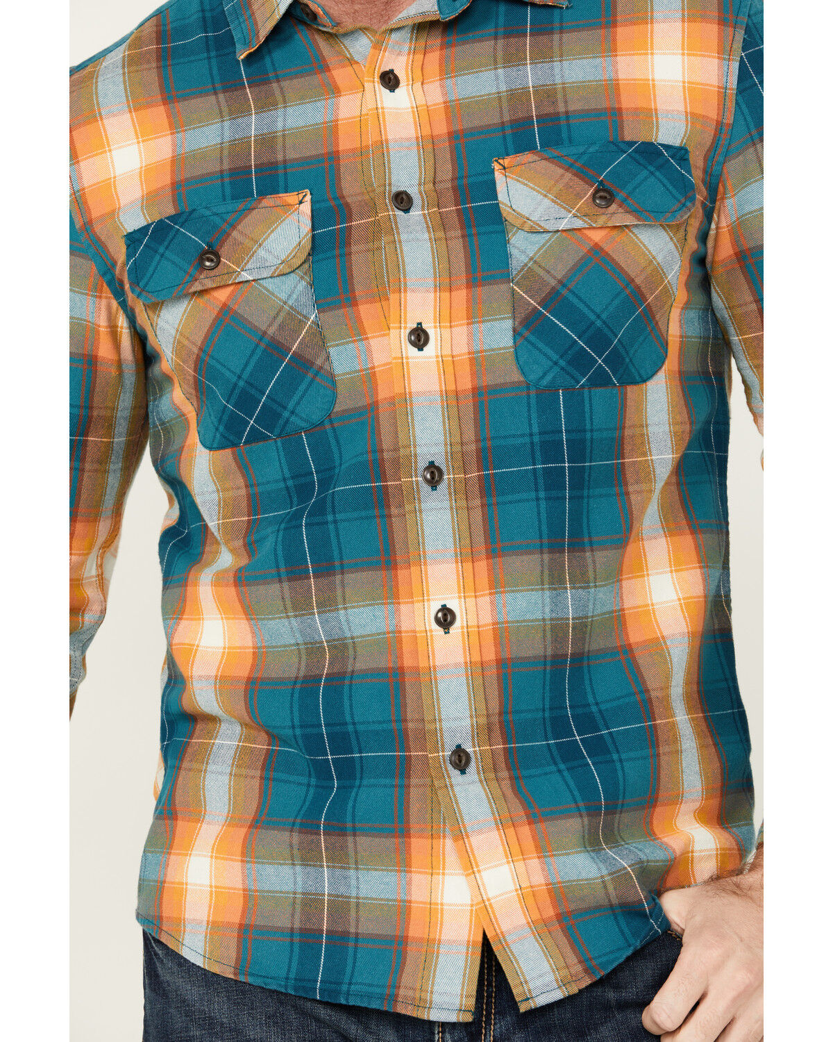 Image #3 - Pendleton Men's Beach Shack Plaid Print Long Sleeve Button-Down Western Shirt, Teal, hi-res