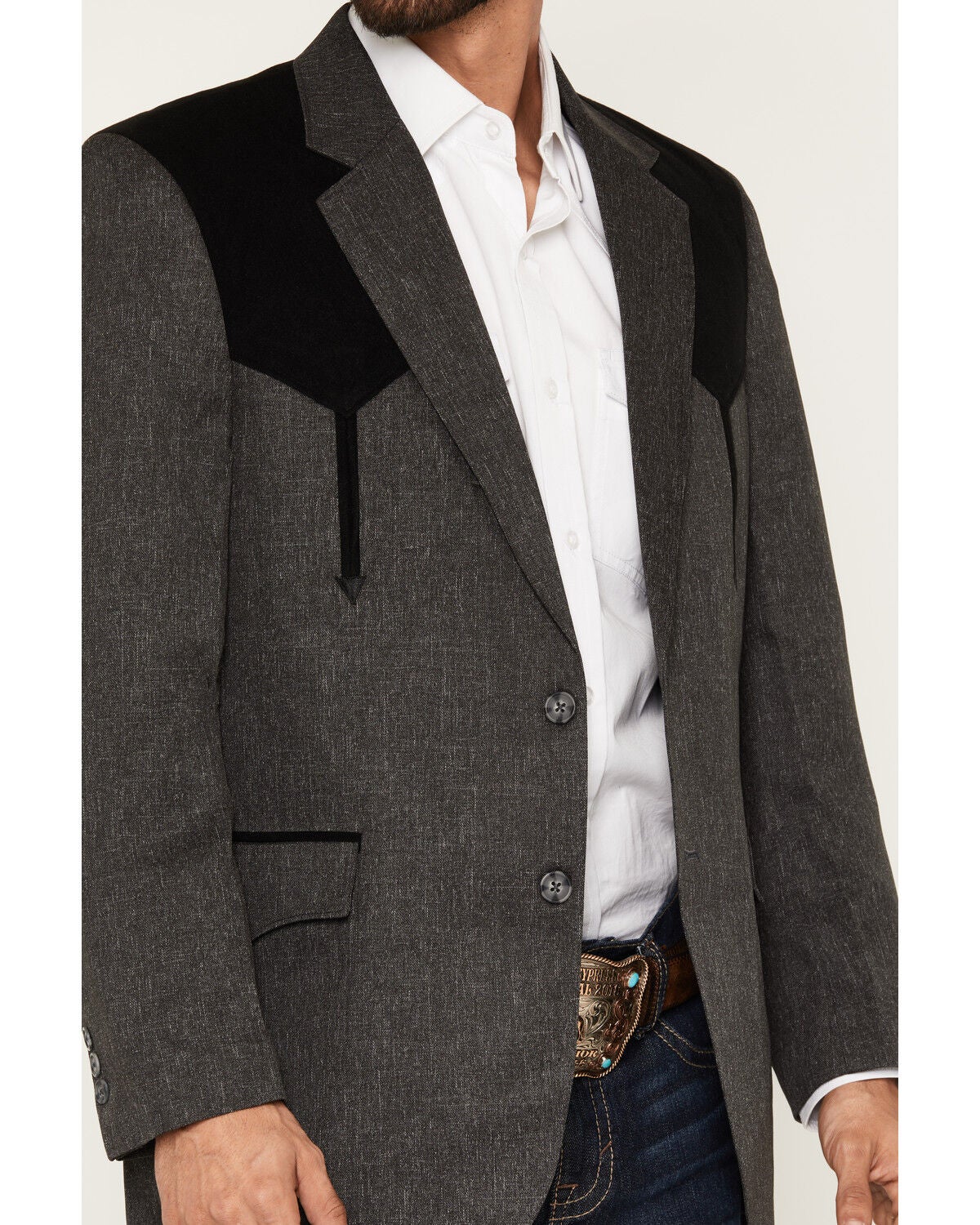 Image #3 - Circle S Men's Boise Western Suit Coat - Short, Reg, Tall, Hthr Charcoal, hi-res