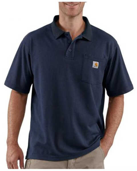 Carhartt Men's Loose Fit Midweight Short Sleeve Button-Down Polo Shirt - Tall , Navy, hi-res