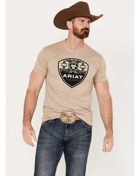 Ariat Men's Southwestern Fill Short Sleeve T-Shirt, Oatmeal, hi-res