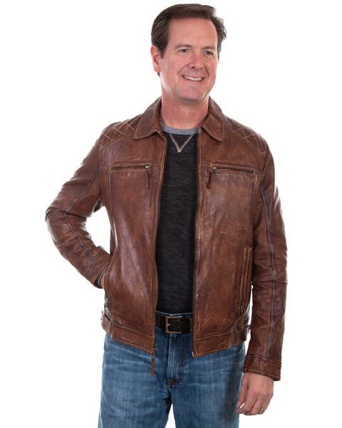 Scully Leatherwear Men's Brown Washed Lamb Leather Jacket - Big , Brown, hi-res
