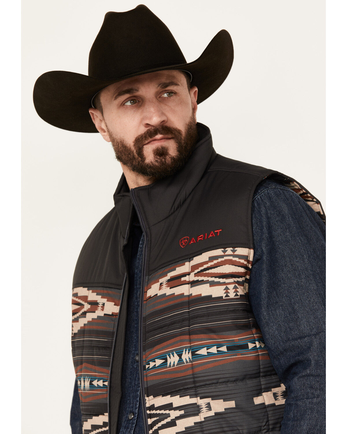 Image #2 - Ariat Men's Crius Southwestern Print Insulated Vest, Dark Grey, hi-res