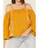 Image #3 - Miss Me Women's Cold Shoulder Lace Top, Mustard, hi-res