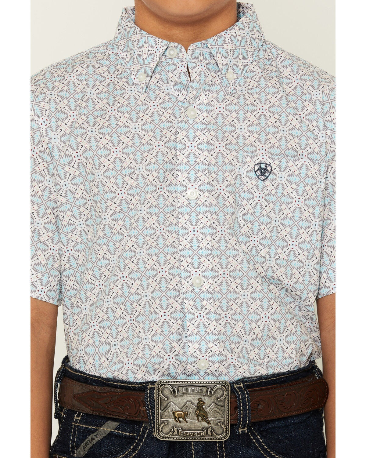 Image #3 - Ariat Boys' Southwestern Geo Print Short Sleeve Button-Down Western Shirt, Multi, hi-res