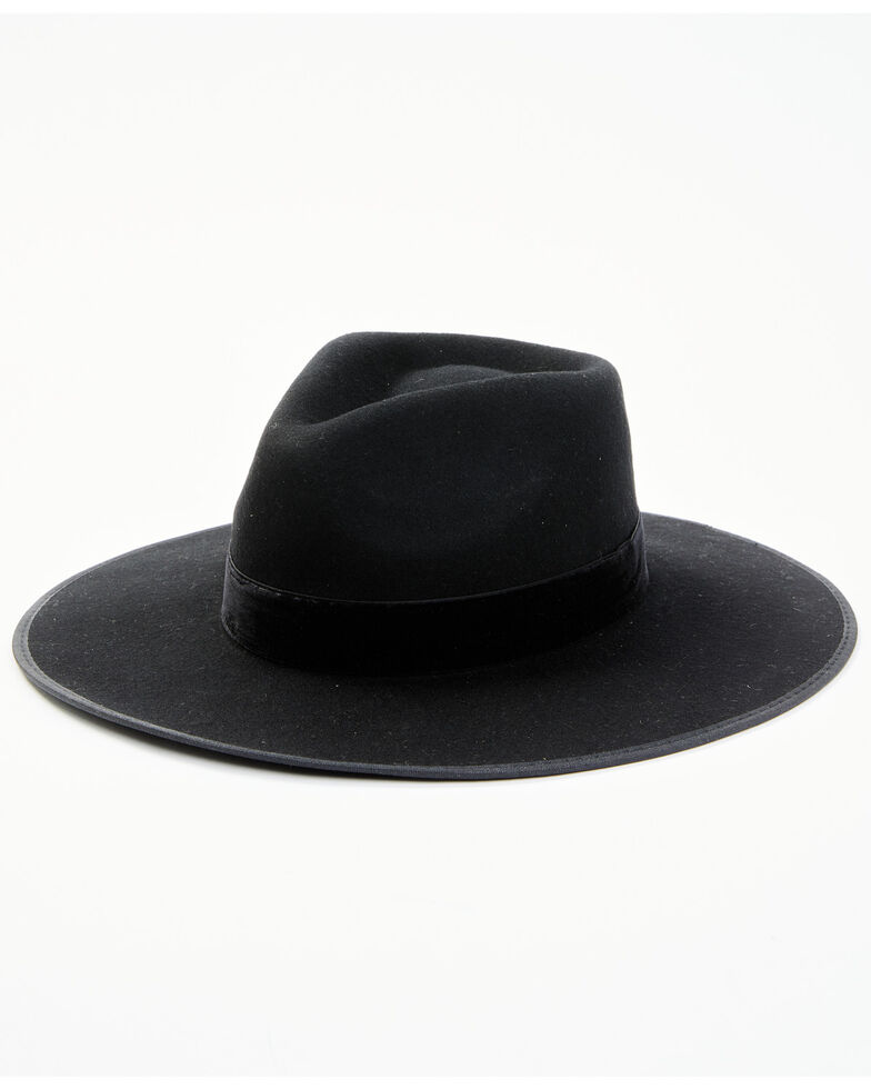 Lucca Women's Black Saige Velvet Tape Wool Felt Fedora Hat , Black, hi-res