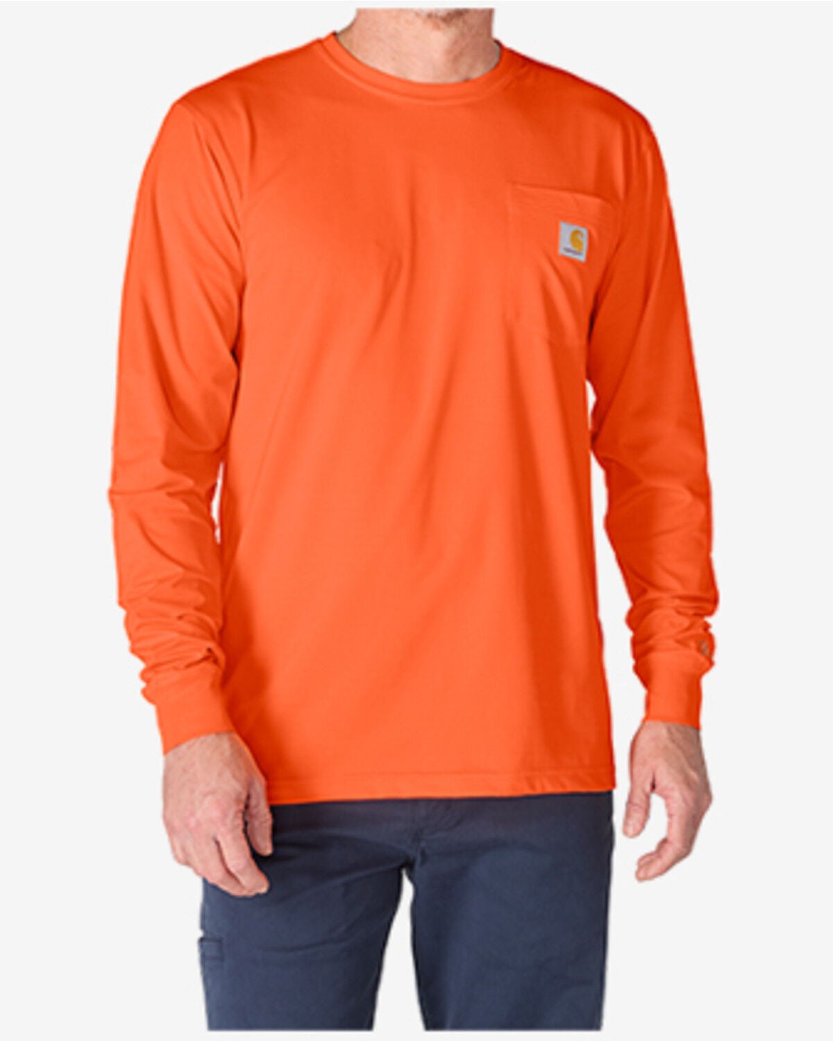 Carhartt Men's Force&reg; Relaxed Hi-Vis Long Sleeve Work T-Shirt, Bright Orange, hi-res