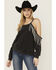 Image #1 - Blue B Women's Rhinestone Fringe Cold Shoulder Sweatshirt, Black, hi-res