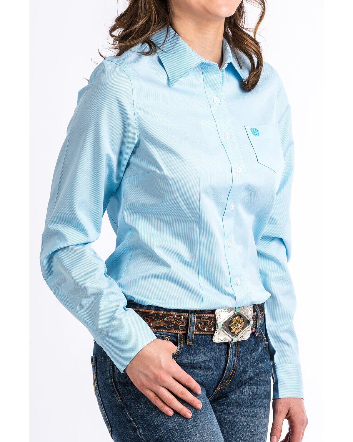 Image #2 - Cinch Women's Light Blue Stripe Long Sleeve Button Down Western Core Shirt, Light Blue, hi-res