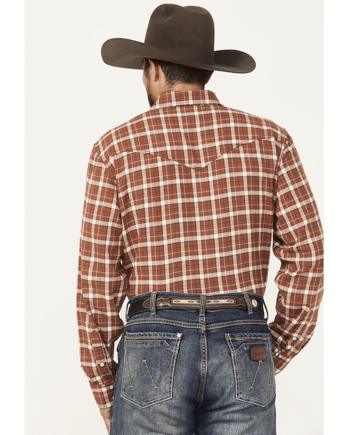 Image #4 - Blue Ranchwear Men's Cumberland Plaid Print Long Sleeve Snap Work Shirt, Russett, hi-res