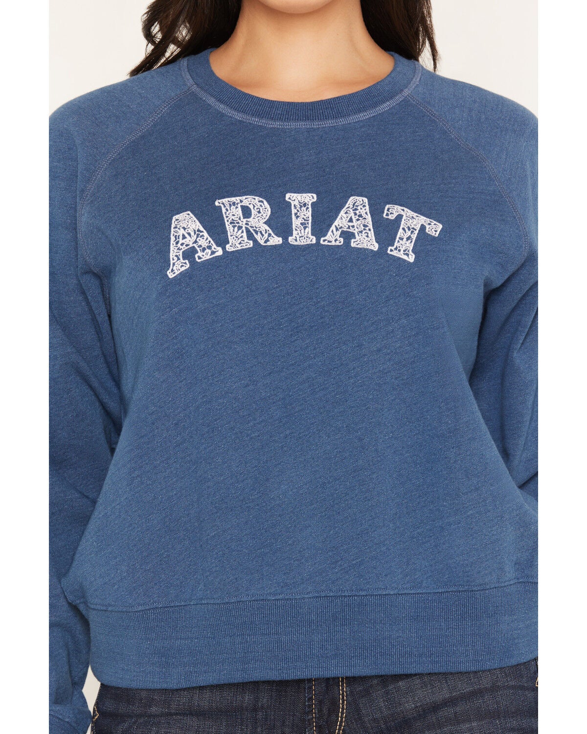 Image #3 - Ariat Women's Boot Barn Exclusive Logo Lace Crewneck, Blue, hi-res