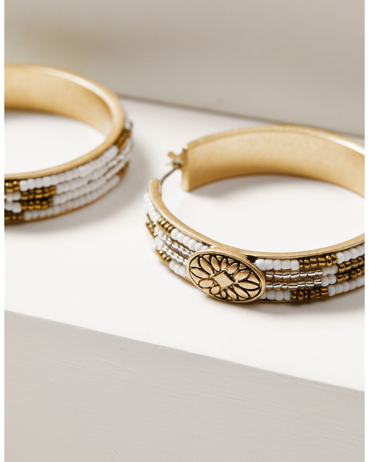 Image #2 - Lainey Wilson Women's Beaded Hoop Earrings, Gold, hi-res