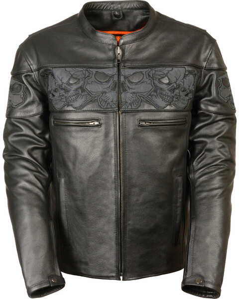 Milwaukee Leather Men's Reflective Skull Crossover Scooter Jacket - 3X, Black, hi-res