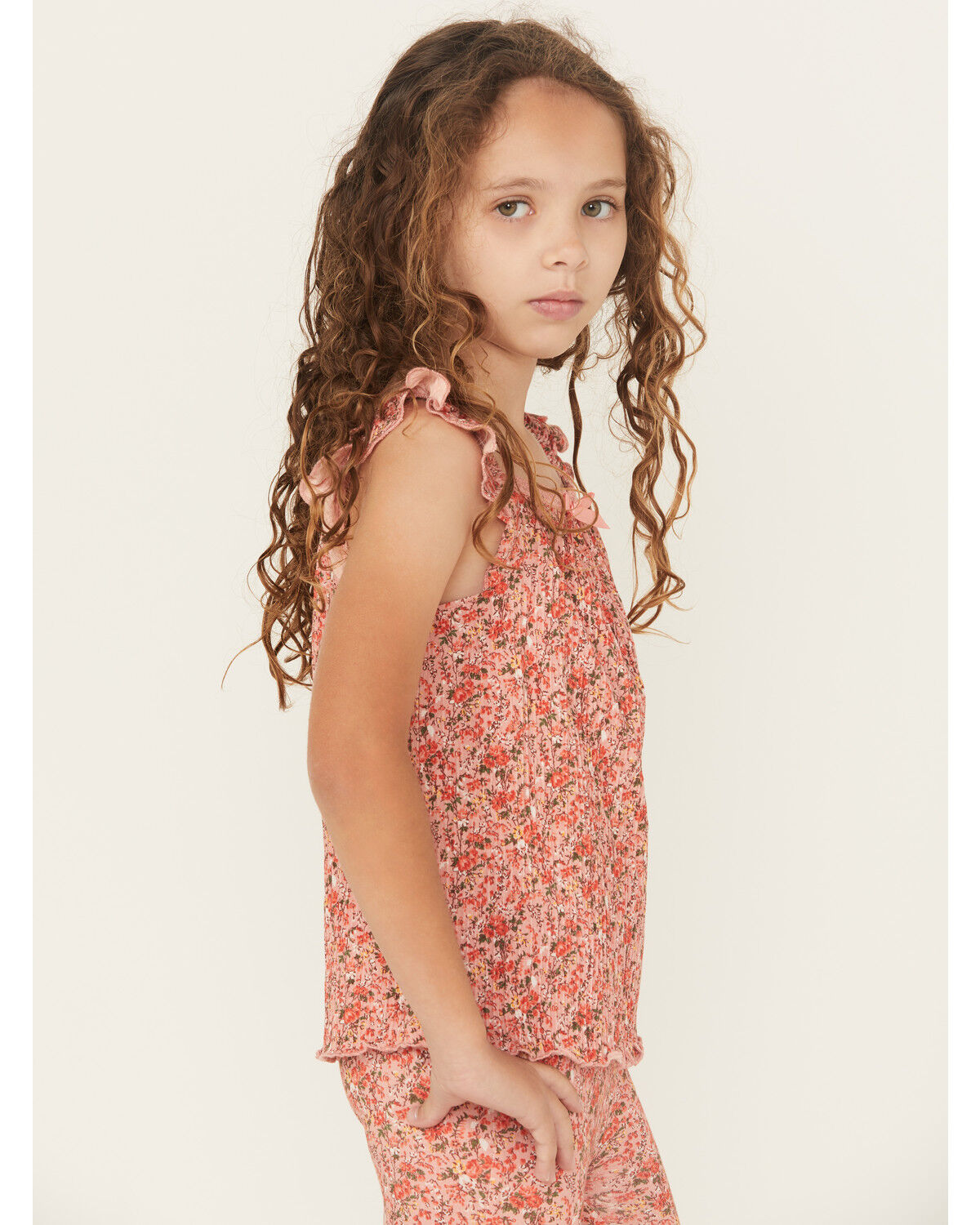 Image #2 - Shyanne Girls' Ditsy Floral Print Ruffle Sleeve Shirt, Light Pink, hi-res
