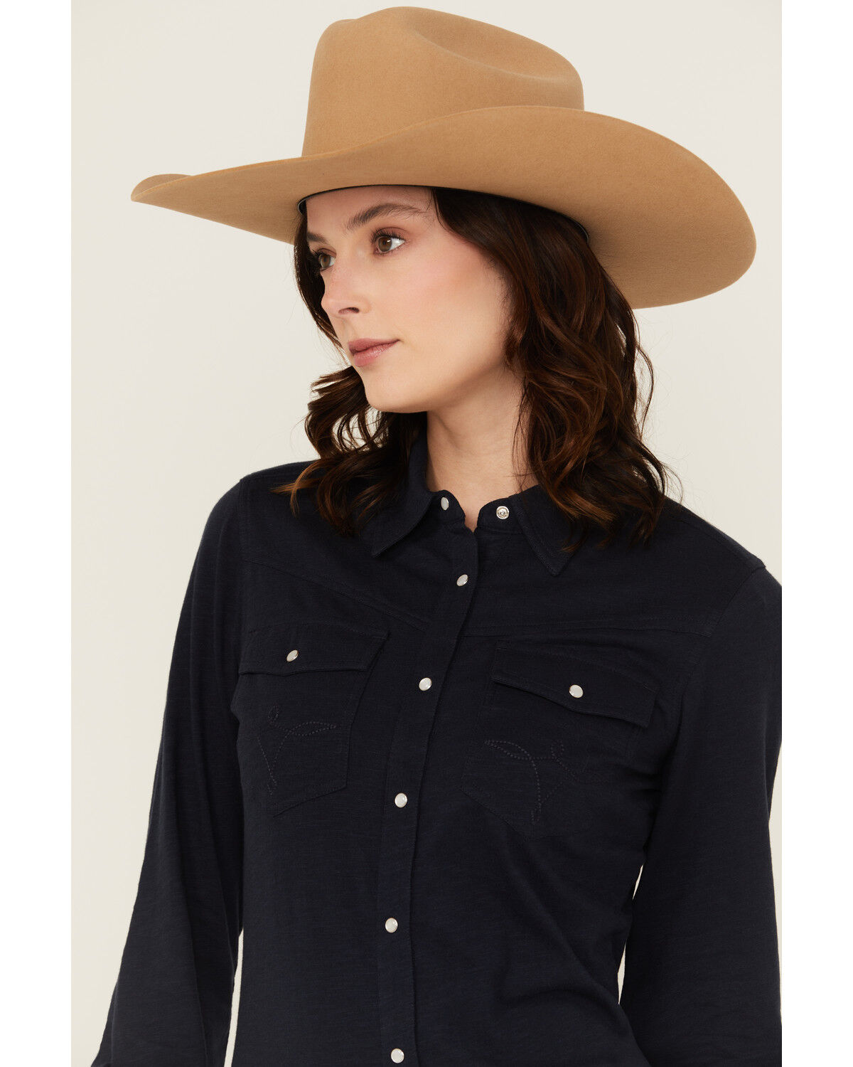 Image #2 - Shyanne Women's Solid Core Long Sleeve Snap Western Shirt, Indigo, hi-res