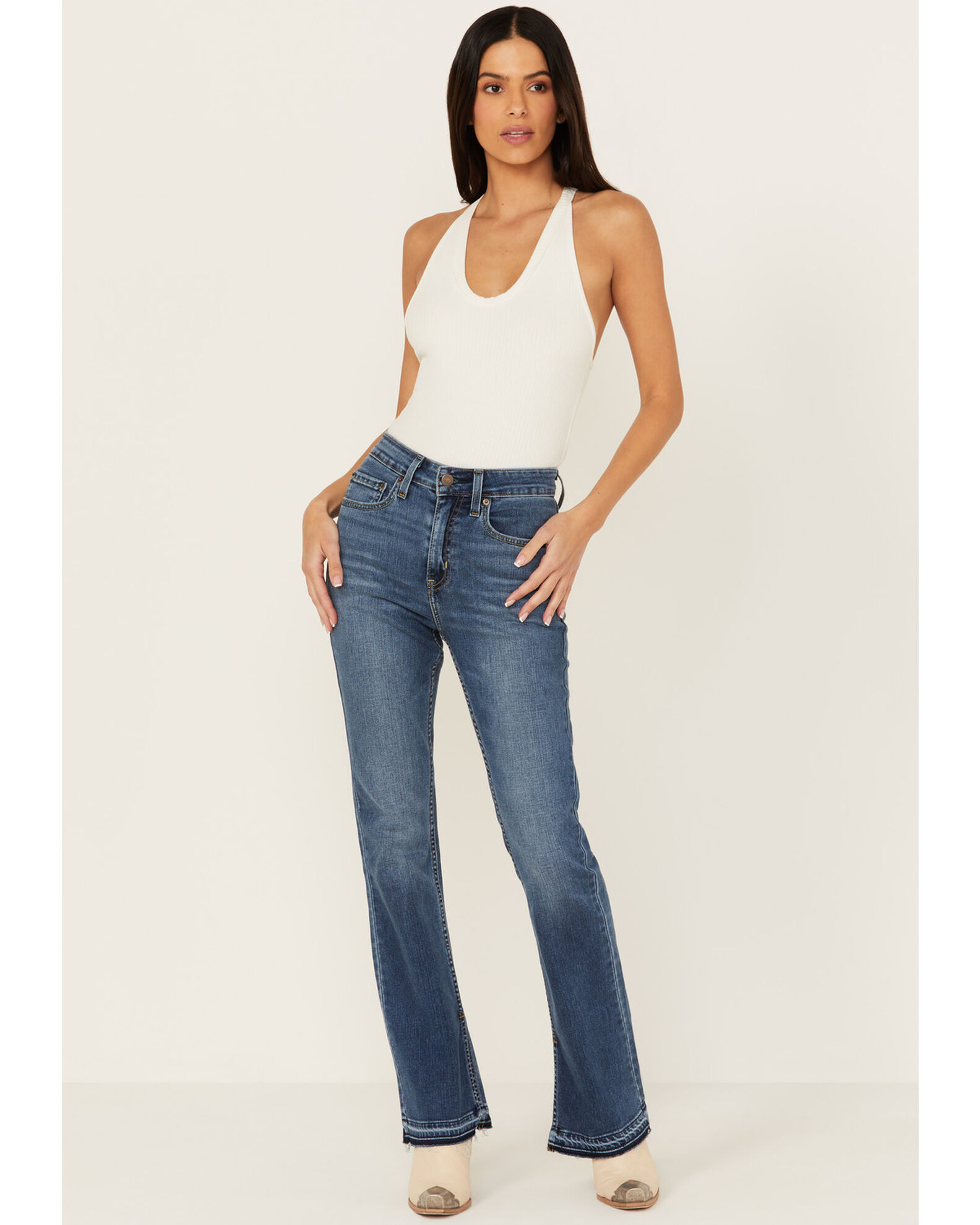 Levi s Women s Dark Wash Wait High Rise 725 Slit Hem Stretch Bootcut Jeans Sheplers