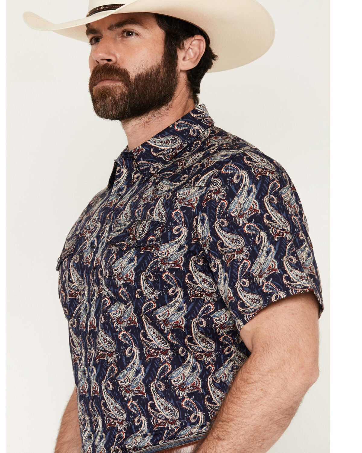 Image #2 - Cody James Men's Easy Livin' Paisley Print Short Sleeve Snap Western Shirt - Tall, Navy, hi-res
