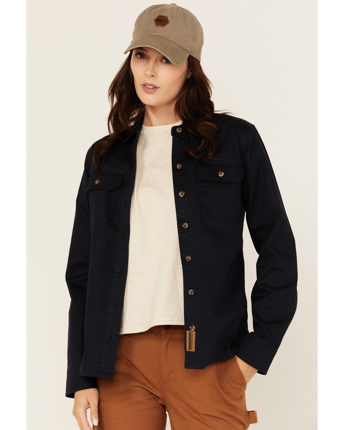 Lucky Brand Workwear Women's Solid Twill Long Sleeve Button-Down