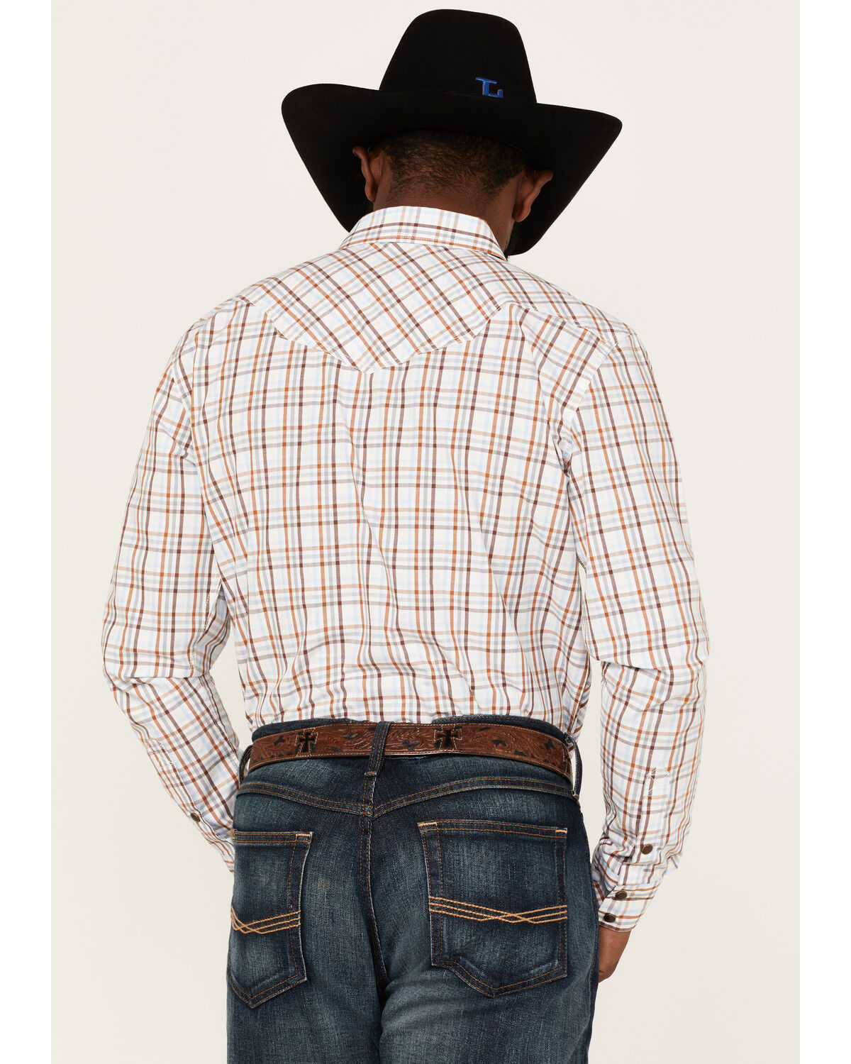 Image #4 - Cody James Men's Fortune Plaid Print Long Sleeve Snap Western Shirt, Brown/blue, hi-res