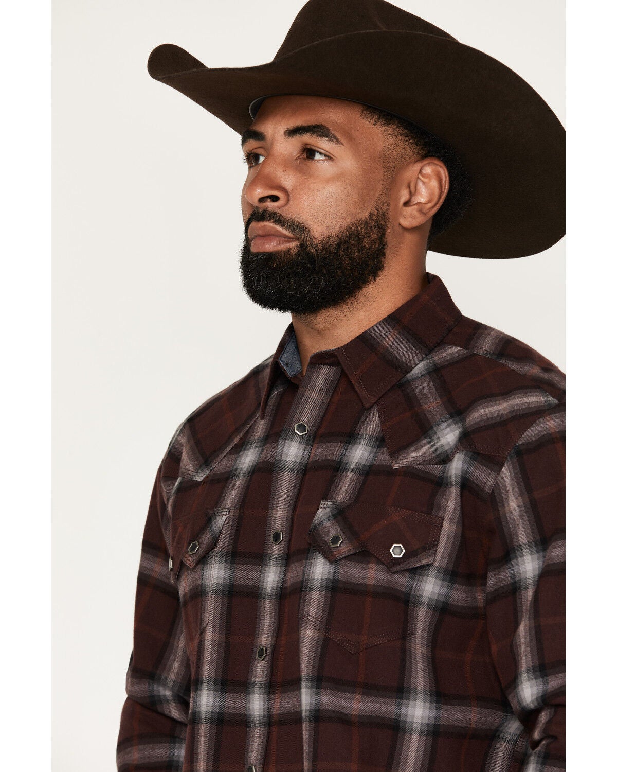 Image #2 - Moonshine Spirit&reg;&nbsp;Men's Oklahoma Plaid Print Long Sleeve Snap Flannel Shirt, Burgundy, hi-res
