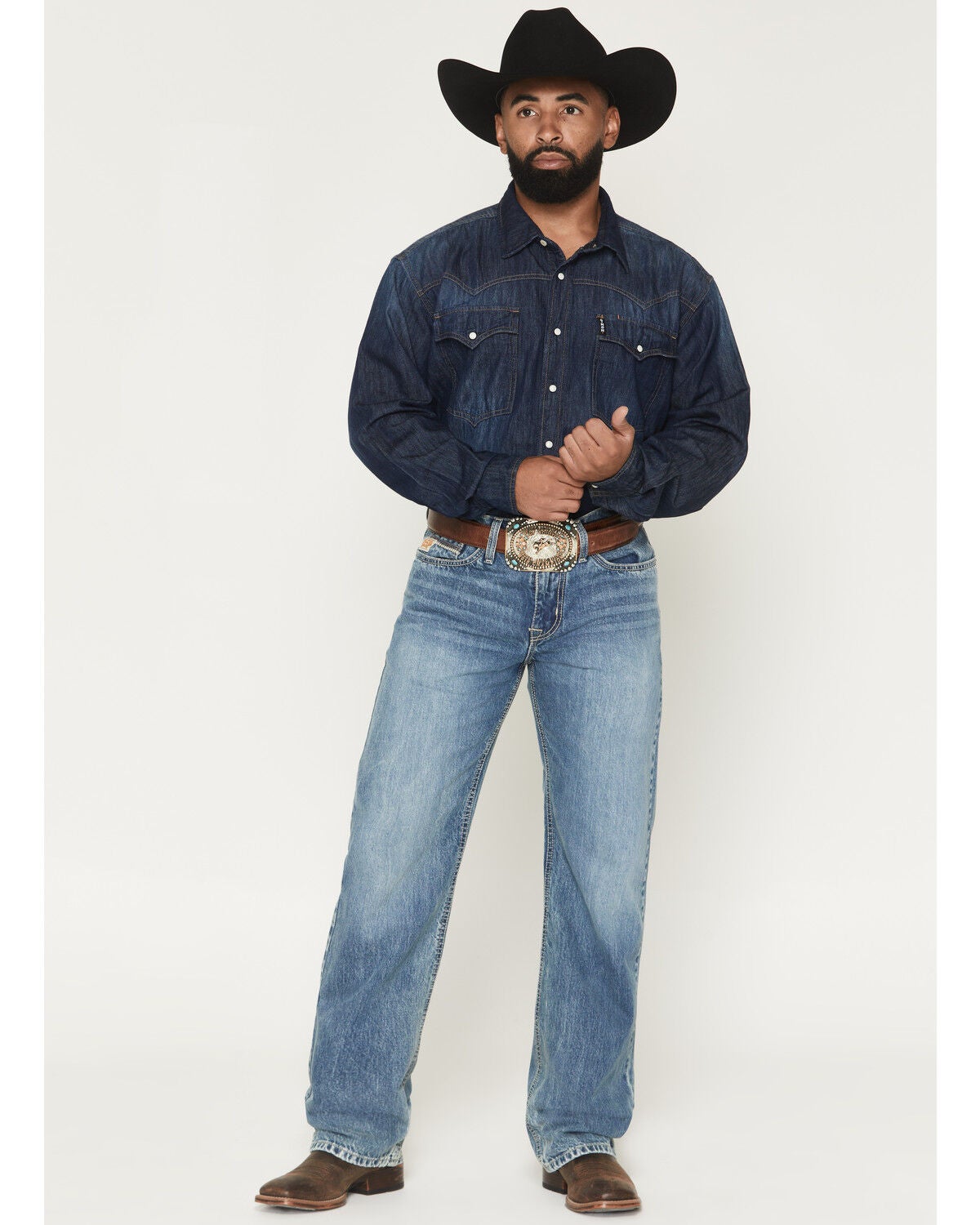 Cinch Men's Grant Light Acid Wash Relaxed Bootcut Rigid Denim Jeans, Indigo, hi-res