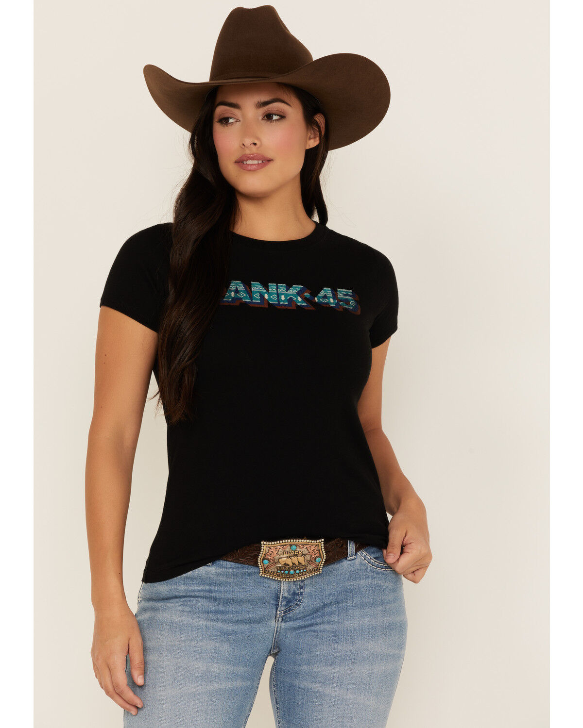 Image #1 - RANK 45® Women's Southwestern Serape Logo Graphic Tee, Black, hi-res