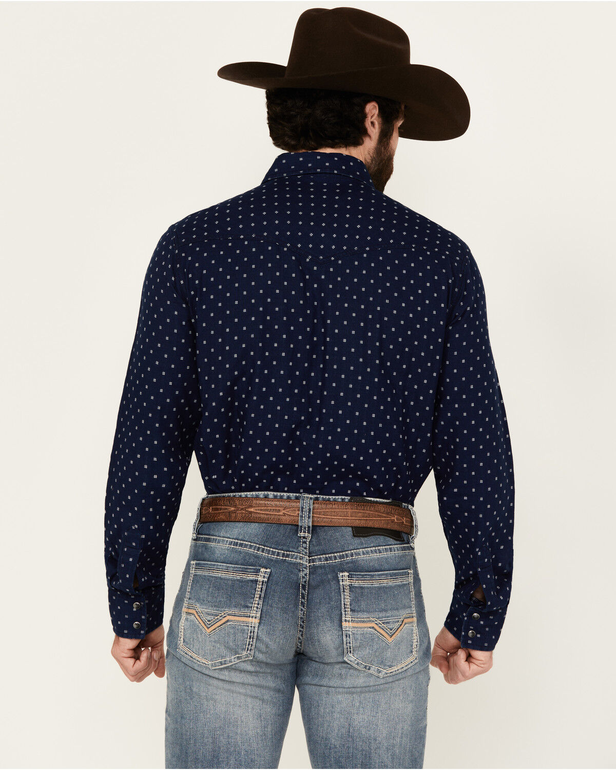 Image #4 - Wrangler Retro Men's Printed Long Sleeve Snap Western Shirt - Tall, Navy, hi-res