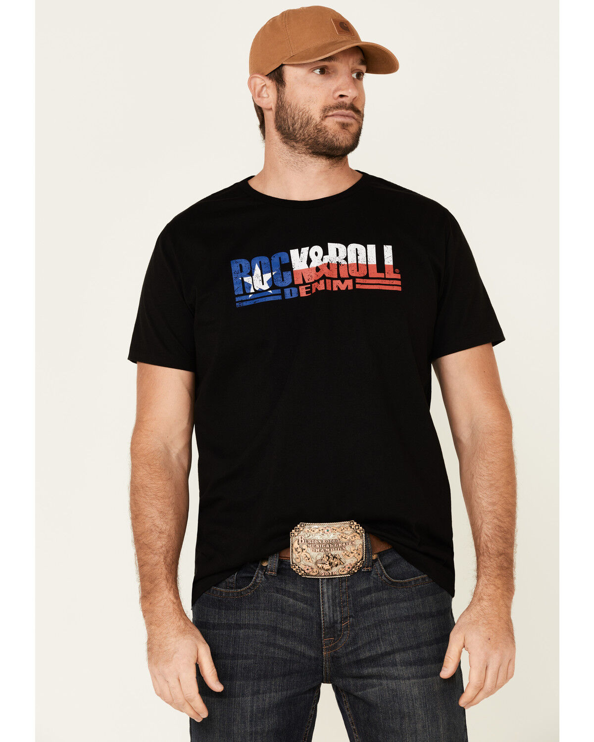 Image #1 - Rock & Roll Denim Men's Texas Flag Logo Graphic T-Shirt, Black, hi-res