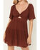 Image #3 - Angie Women's Swiss Dot Short Sleeve Mini Dress, Brown, hi-res