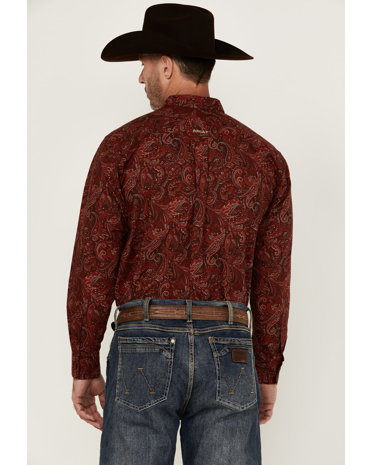 Image #4 - Ariat Men's Jaydon Paisley Print Long Sleeve Button-Down Western Shirt - Tall, Burgundy, hi-res