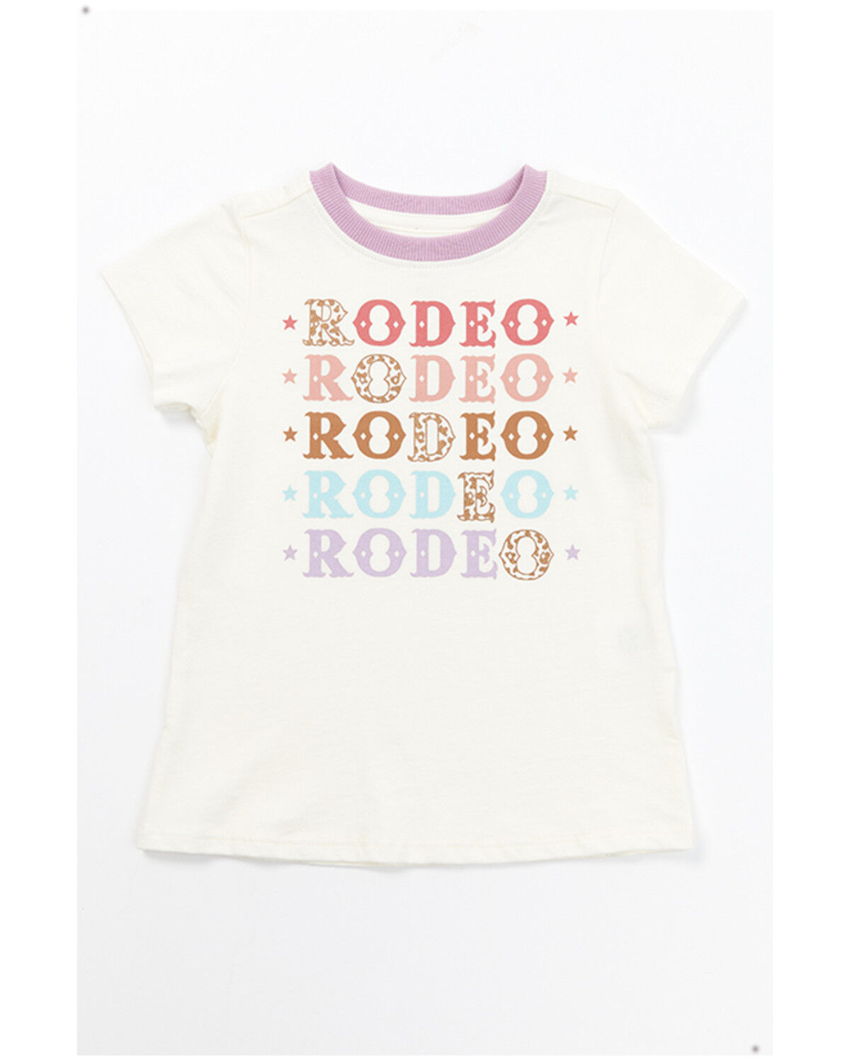 Image #1 - Shyanne Girls' Rodeo Short Sleeve Graphic Ringer Tee, Ivory, hi-res