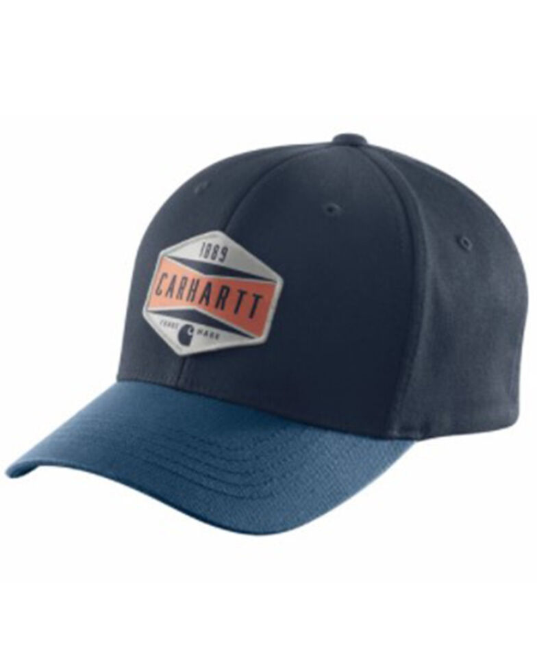 Carhartt Men's Navy Twill Trademark Logo Graphic Flex-Fit Ball Cap , Navy, hi-res