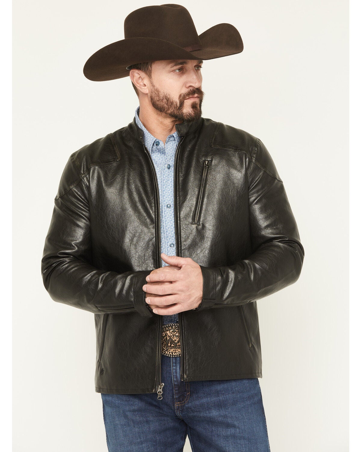 Moonshine Spirit&reg; Men's Faux Leather Moto Jacket, Black, hi-res
