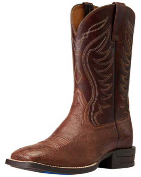 Image #1 - Ariat Men's Reckoning Smooth Quill Ostrich Exotic Western Boots - Broad Square Toe , Brown, hi-res